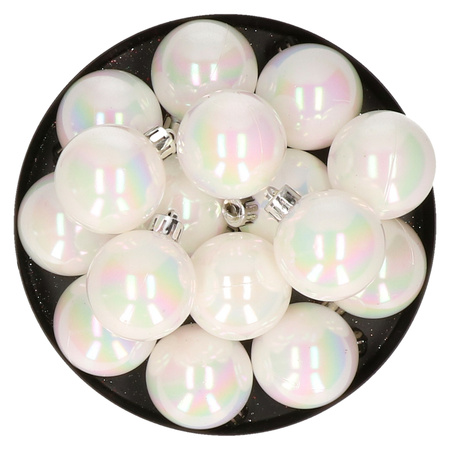 32x pcs plastic christmas baubles pearl white 4 cm 