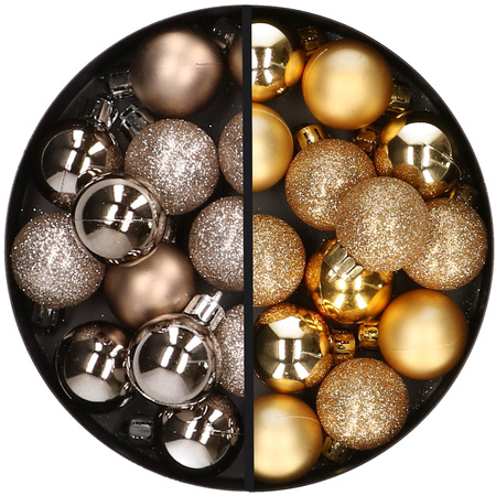 34x pcs plastic christmas baubles gold and champagne 3 cm