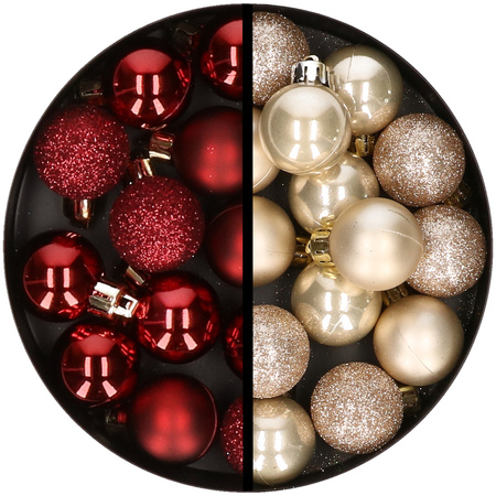 34x stuks kunststof kerstballen donkerrood en champagne 3 cm