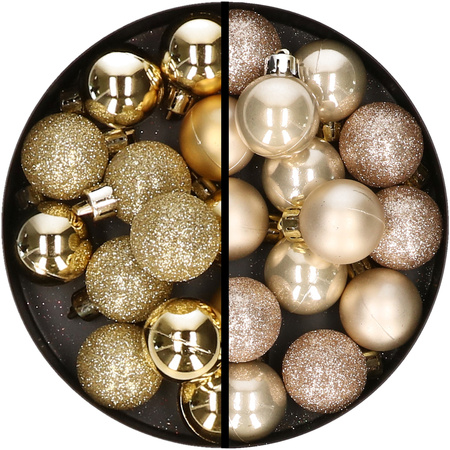 34x stuks kunststof kerstballen goud en champagne 3 cm