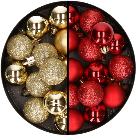 34x stuks kunststof kerstballen goud en rood 3 cm