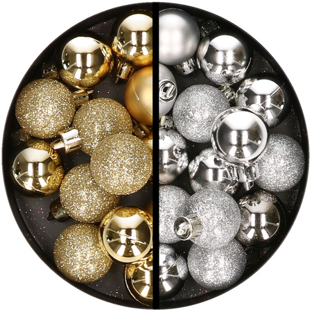 34x pcs plastic christmas baubles gold and silver 3 cm