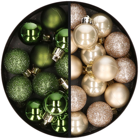 34x stuks kunststof kerstballen groen en champagne 3 cm