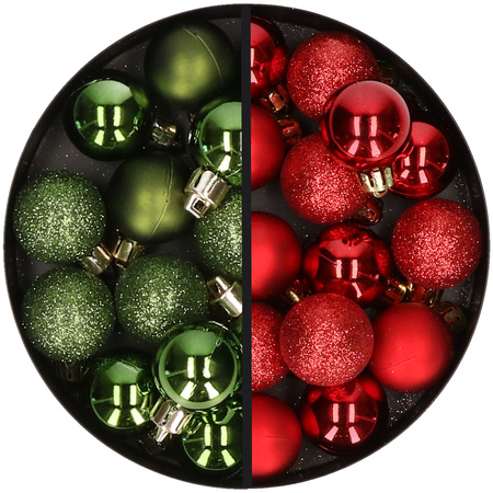 34x pcs plastic christmas baubles green and red 3 cm