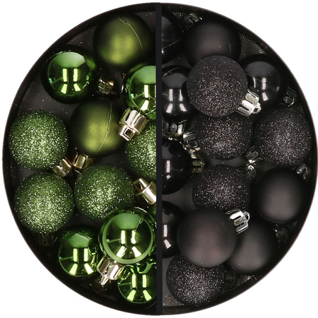 34x stuks kunststof kerstballen groen en zwart 3 cm