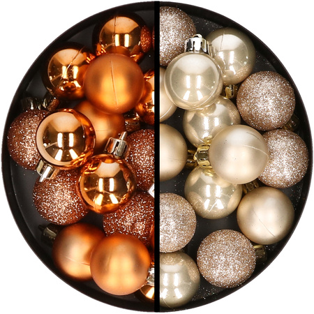 34x stuks kunststof kerstballen koper en champagne 3 cm