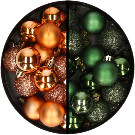 34x stuks kunststof kerstballen koper en donkergroen 3 cm