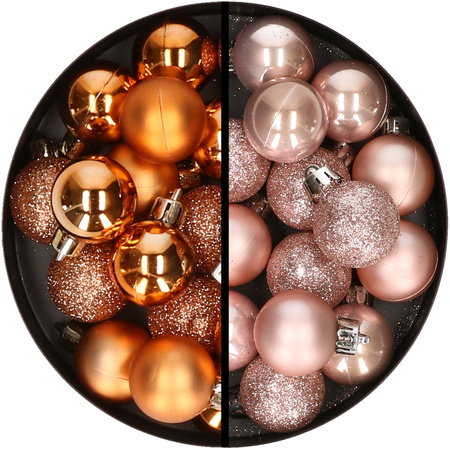 34x stuks kunststof kerstballen koper en lichtroze 3 cm