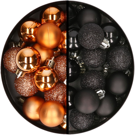 34x stuks kunststof kerstballen koper en zwart 3 cm
