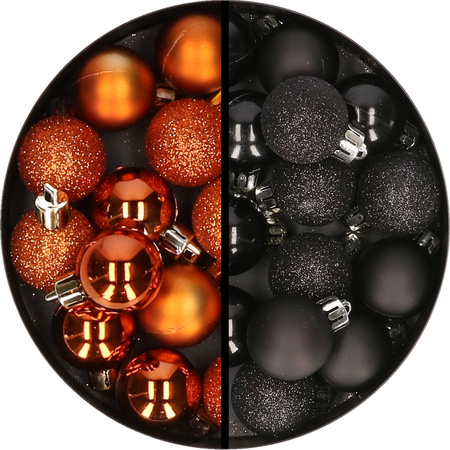 34x stuks kunststof kerstballen oranje en champagne 3 cm