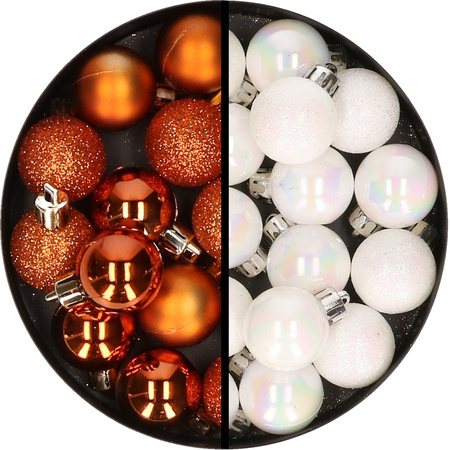 34x pcs plastic christmas baubles orange and pearl white 3 cm