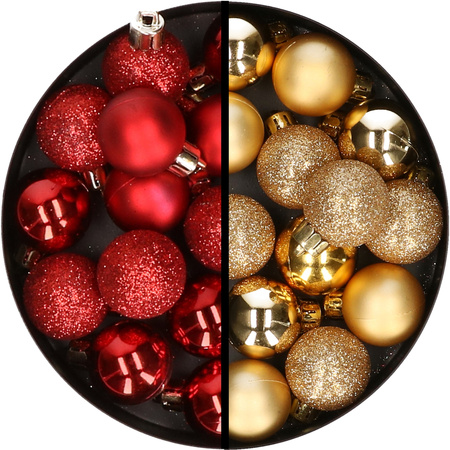 34x pcs plastic christmas baubles red and gold 3 cm