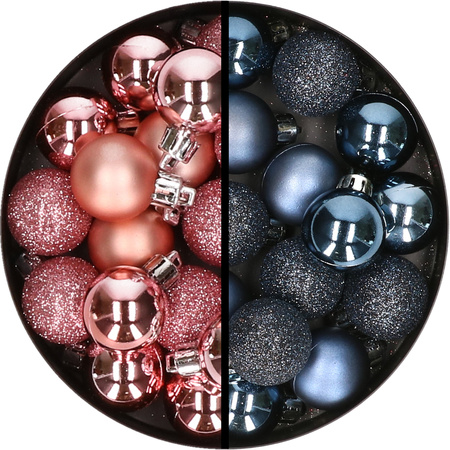 34x stuks kunststof kerstballen roze en donkerblauw 3 cm