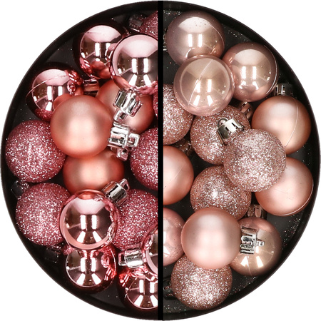 34x stuks kunststof kerstballen roze en lichtroze 3 cm