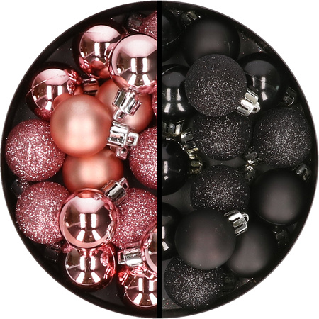 34x stuks kunststof kerstballen roze en zwart 3 cm