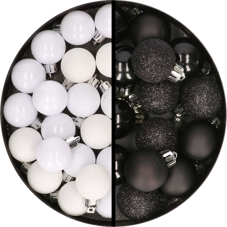34x stuks kunststof kerstballen wit en zwart 3 cm