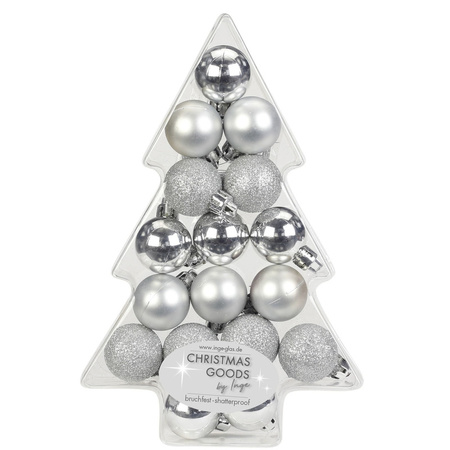 34x Kunststof zilveren kleine kerstballen pakket 3 cm