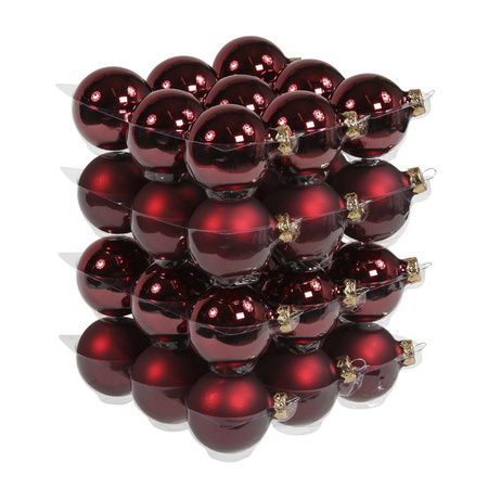 36x Glazen kerstballen mat/glans bordeaux rood 6 cm