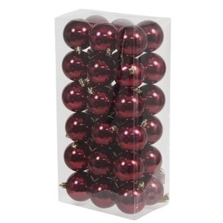 36x Kunststof kerstballen glanzend bordeaux rood 6 cm kerstboom versiering/decoratie