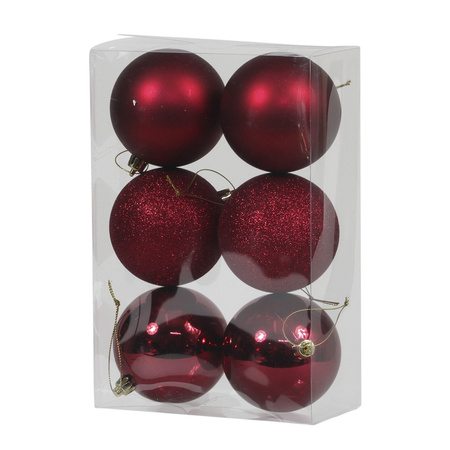 36x Bordeaux rode kunststof kerstballen 8 cm glans/mat/glitter