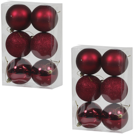 36x Burgundy red Christmas baubles shiny/matt/glitter 8 cm plastic