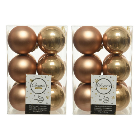 36x Kunststof kerstballen glanzend/mat camel bruin 6 cm kerstboom versiering/decoratie