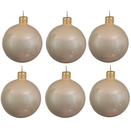 36x Light pearl/champagne glass Christmas baubles 6 cm shiny