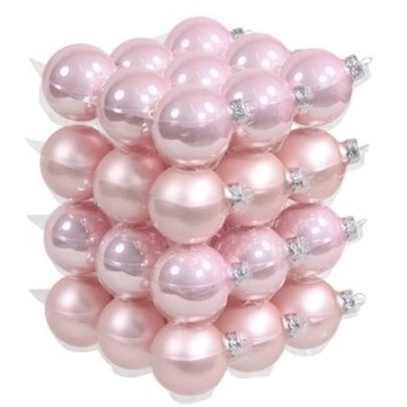 36x Pink glass Christmas baubles 6 cm