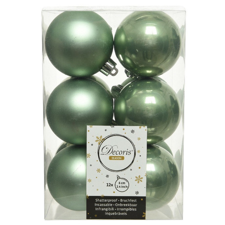 36x Kunststof kerstballen glanzend/mat salie groen 6 cm kerstboom versiering/decoratie