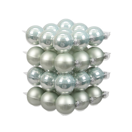 60x pcs glass christmas baubles mint green (oyster grey) 6, 8 and 10 cm
