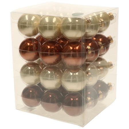 52x stuks glazen kerstballen natuurtinten (opal natural) 6 en 8 cm glans