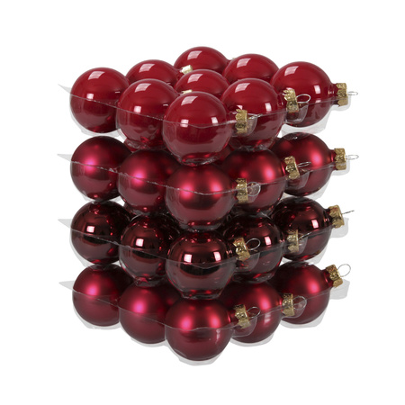 36x Glass christmas baubles red/dark red 4 cm 