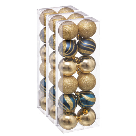 36x stuks kerstballen mix goud/blauw glans/mat/glitter kunststof 4 cm