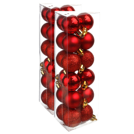 36x stuks kerstballen rood glans en mat kunststof 3 cm
