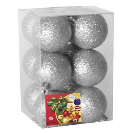 36x stuks kerstballen zilver glitters kunststof 6 cm