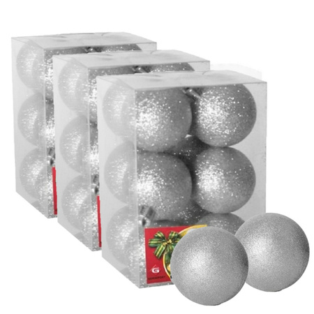 36x stuks kerstballen zilver glitters kunststof 6 cm