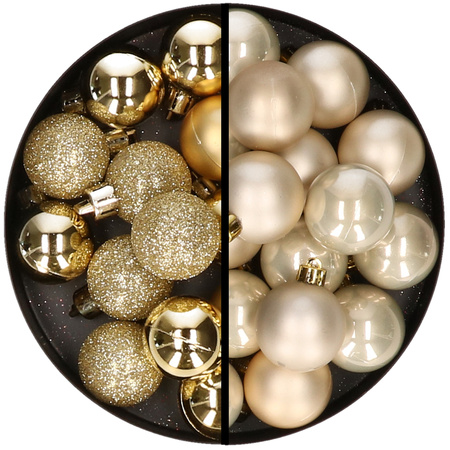 36x pcs plastic christmas baubles gold and champagne 3 and 4 cm