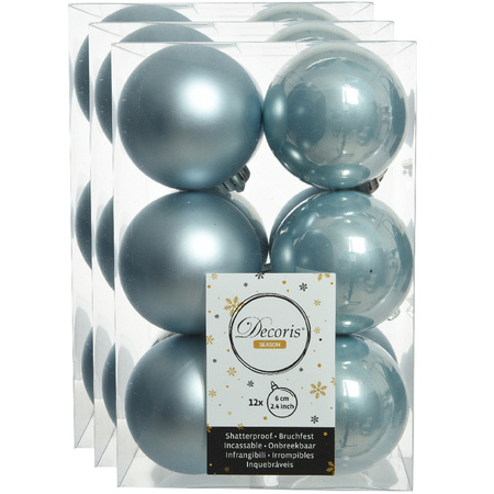 36x stuks kunststof kerstballen lichtblauw 6 cm glans/mat