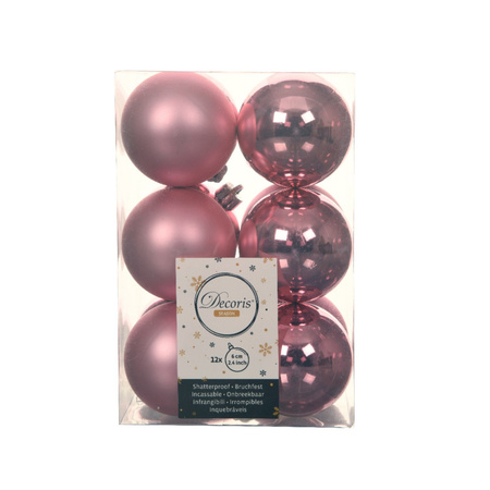 36x stuks kunststof kerstballen lippenstift roze 6 cm glans/mat