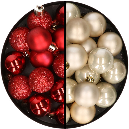 36x stuks kunststof kerstballen rood en champagne 3 en 4 cm