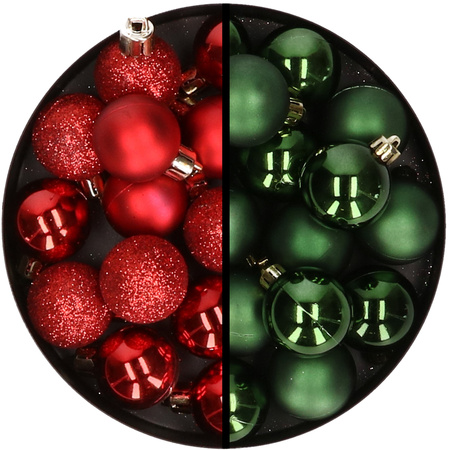 36x stuks kunststof kerstballen rood en donkergroen 3 en 4 cm
