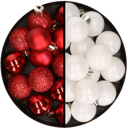 36x stuks kunststof kerstballen rood en wit 3 en 4 cm