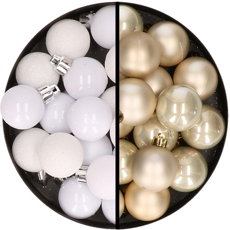 36x pcs plastic christmas baubles white and champagne 3 and 4 cm