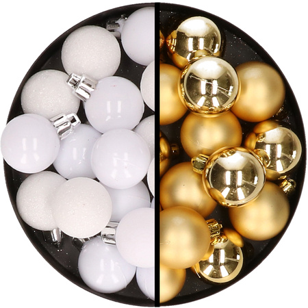 36x pcs plastic christmas baubles white and gold 3 and 4 cm