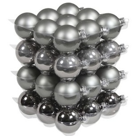 36x Glazen kerstballen mat en glans titanium grijs 6 cm
