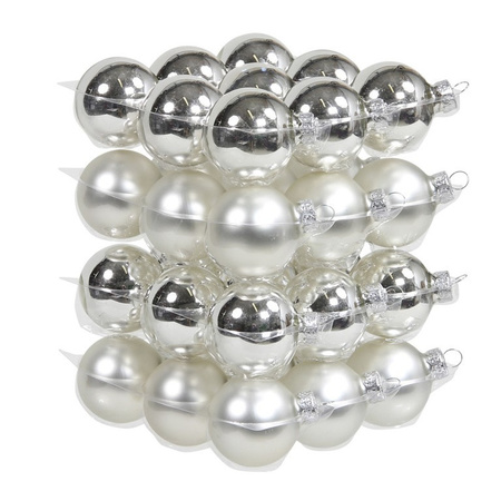 88x pcs silver glass christmas baubles 4, 6 and 8 cm mat/shiny