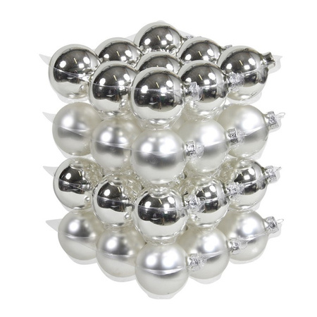 88x pcs silver glass christmas baubles 4, 6 and 8 cm mat/shiny
