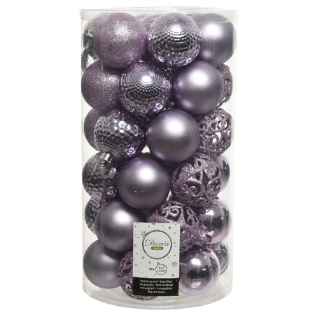 37x Kunststof kerstballen mix lila paars 6 cm kerstboom versiering/decoratie