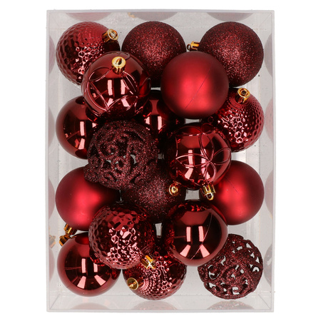 37x stuks kunststof kerstballen bordeaux rood 6 cm glans/mat/glitter mix