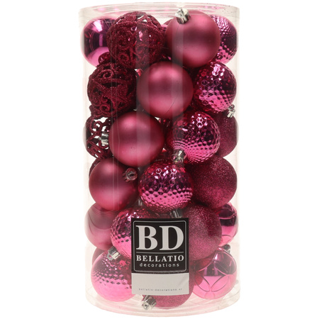 37x stuks kunststof kerstballen fuchsia roze 6 cm glans/mat/glitter mix